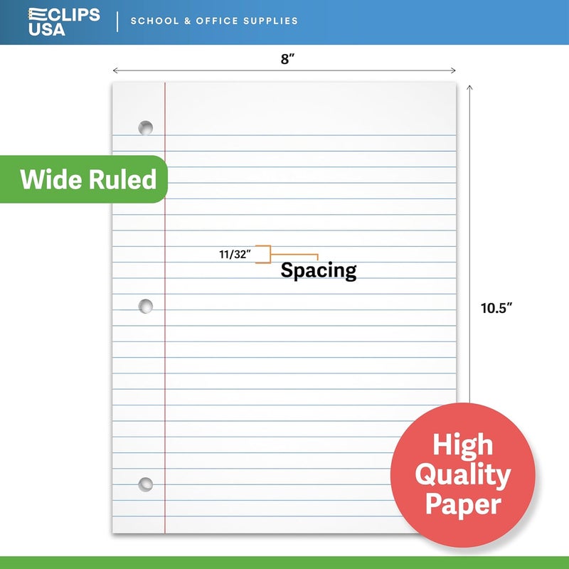 VEEBOOST Graph Paper Wide Ruled Loose Leaf Paper Wide Ruled Notebook Paper Lined Writing Filler Paper 10.5” x 8” 56 gsm 900 Sheets 150 Sheet Per Pack (6 Pack) - Image 2
